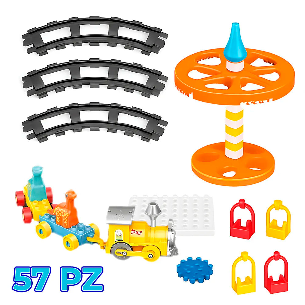 Set de blocks tren con pistola circular y carrusel de sillas voladoras