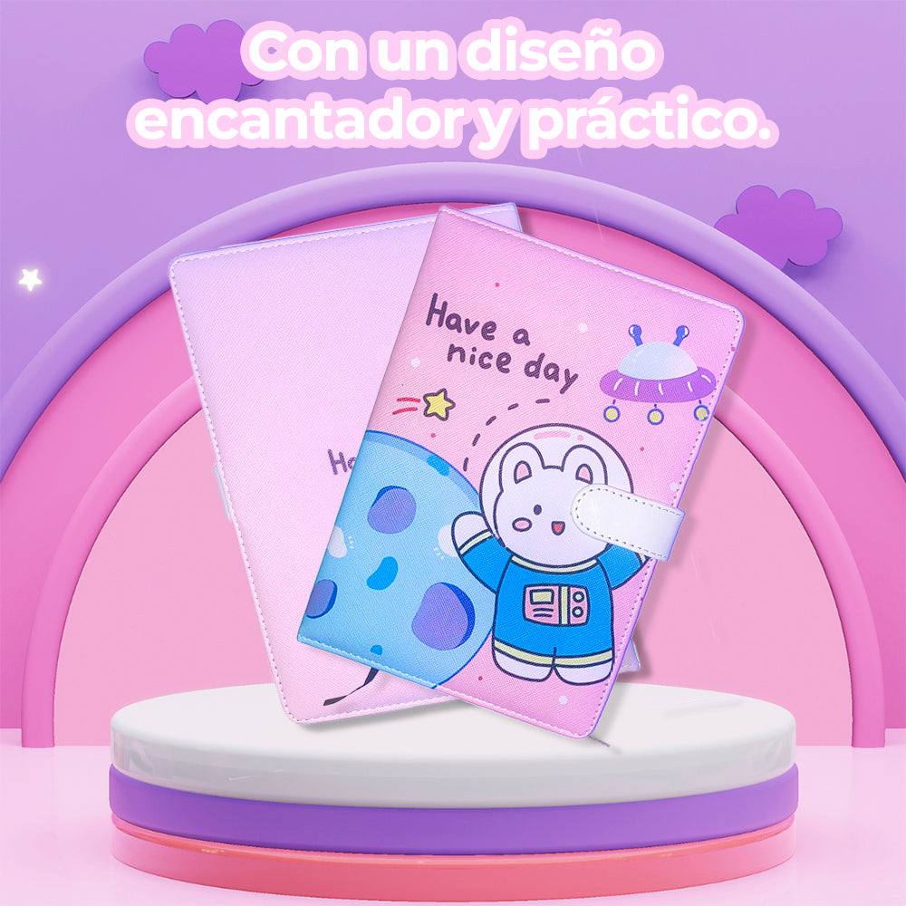 Cuaderno Kawaii de 100 Hojas con Pasta Acolchonada y Cierre Magnético