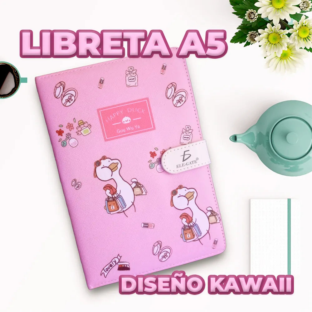 Libreta con Diseño Kawaii con 100 hojas con Broche Imantado