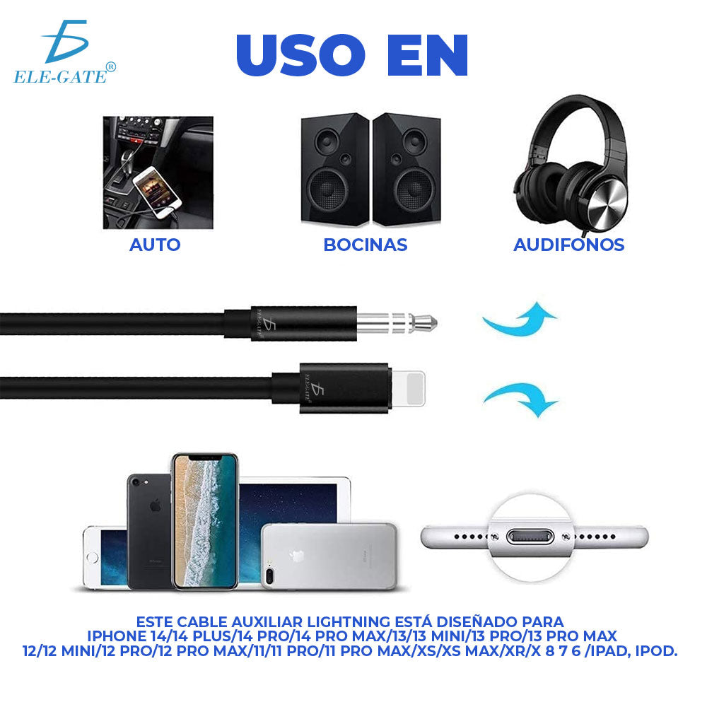 Cable Auxiliar Lightning Para el Hogar Coche Estéreo Auriculares