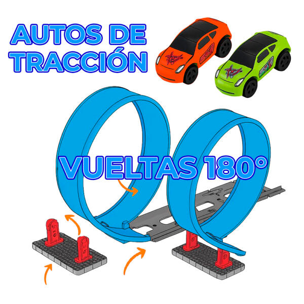 Pista de carreras armable que desafía la gravedad con vueltas 180 grados