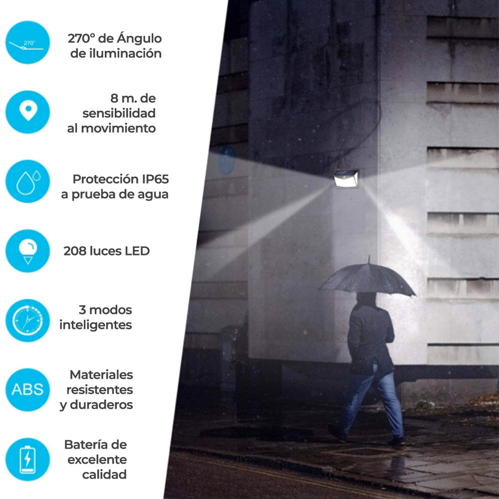 Lámpara solar con 100 LED y sensor de movimiento para exteriores
