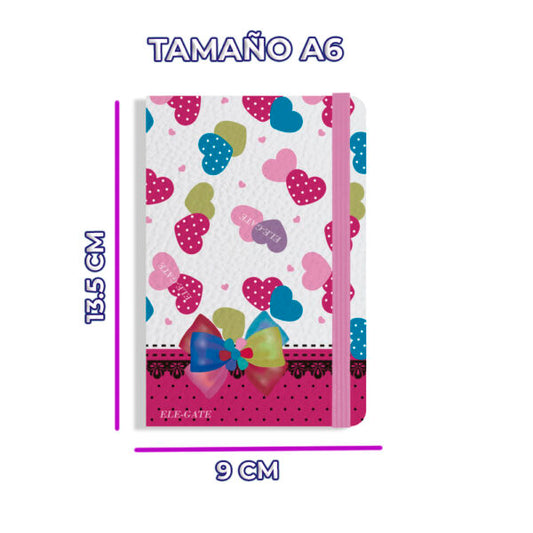 Cuaderno con corazones estilo coquete con 75 hojas de rayas