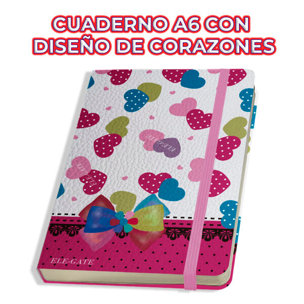 Cuaderno con corazones estilo coquete con 75 hojas de rayas
