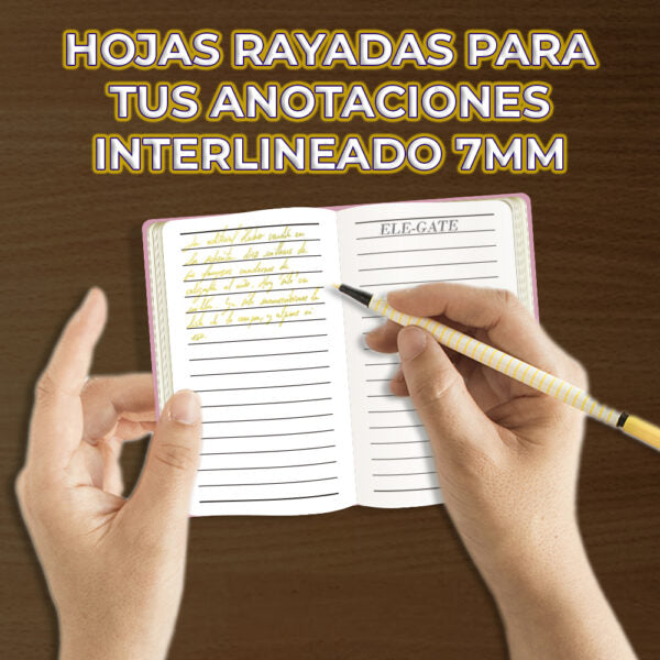 Cuaderno Rosa estilo kawaii compacto con 75 hojas rayadas