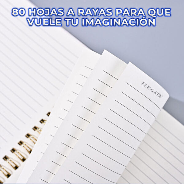 Cuaderno rayado con espiral y portada de brillos coquete