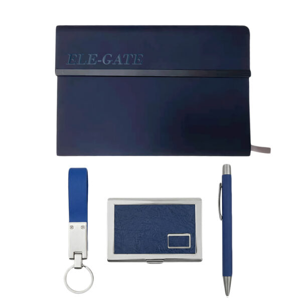 Set de Regalo Elegante con Libreta, Tarjetero, Llavero y Pluma – Tono Azul Rey
