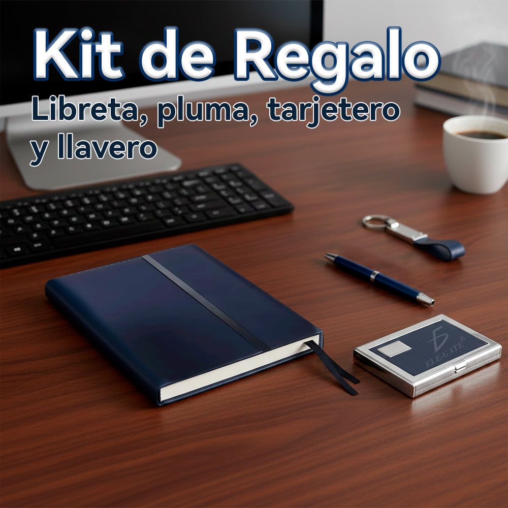 Set de Regalo Elegante con Libreta, Tarjetero, Llavero y Pluma – Tono Azul Rey
