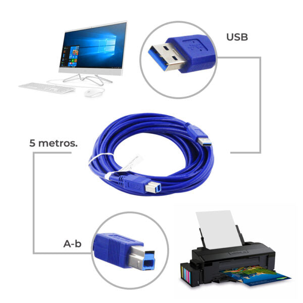 Cable Usb 3.0 Para Impresora 5 Metros A-b 5gbps