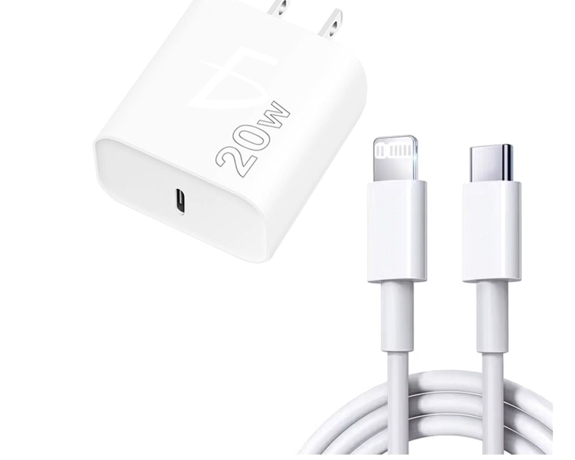 Kit de Carga Rápida: Cargador Tipo C de 20 W + Cable Tipo C a IP de 2 metros