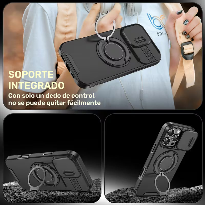 Funda protectora para Iphone 14 Pro Max con soporte multifuncional con anillo magnético de metal giratorio de 360° resistente a prueba de golpes.