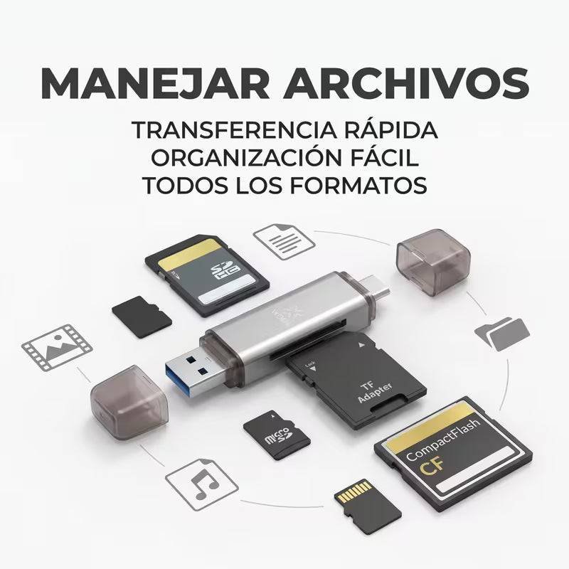 Lector de tarjetas SD/Micro SD, USB, C
