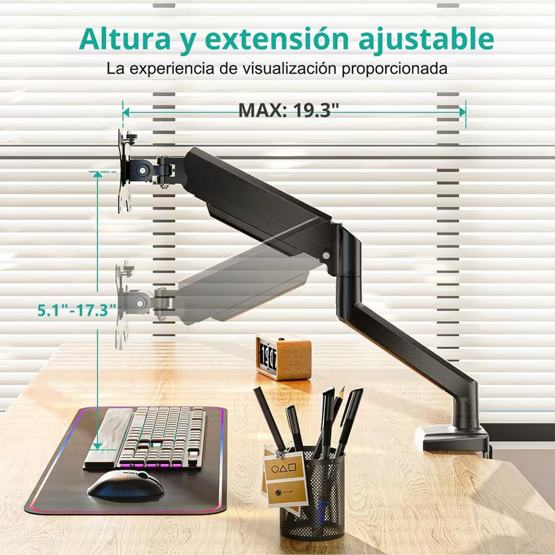 Brazo de monitor articulado compatible carga máxima de 12 kg/26,4 lb, compatible con pantallas planas/curvas de 17 a 32 pulgadas