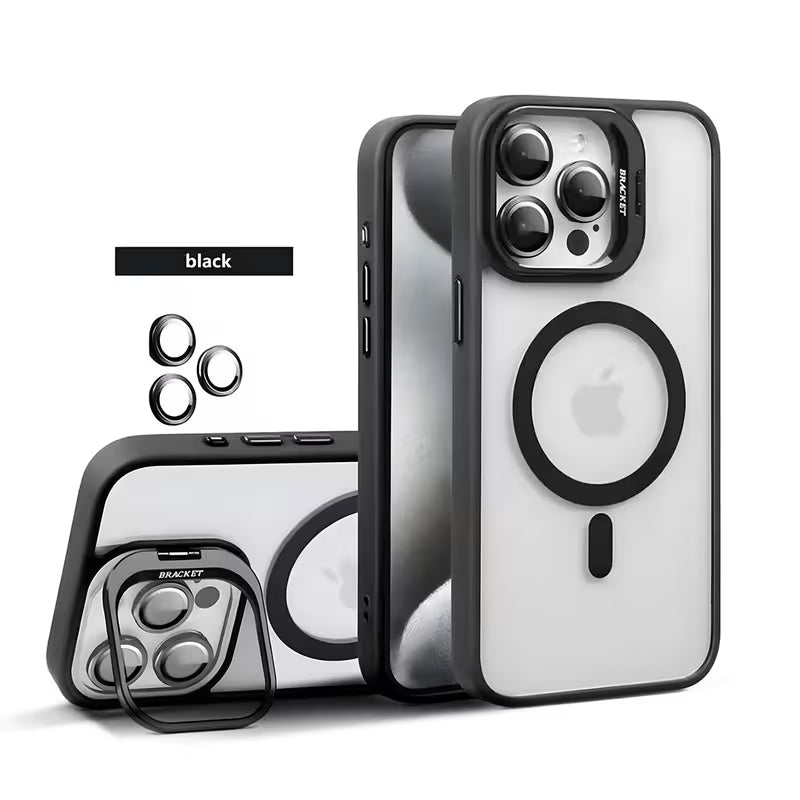 Funda magnética con protección a prueba de golpes para iPhone 15 con soporte Magsafe, protección de lente de vidrio y cubierta trasera.