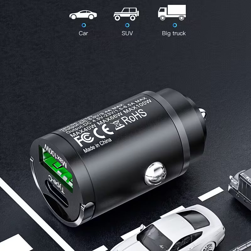Cargador de coche USB y tipo C 100W Oscuro