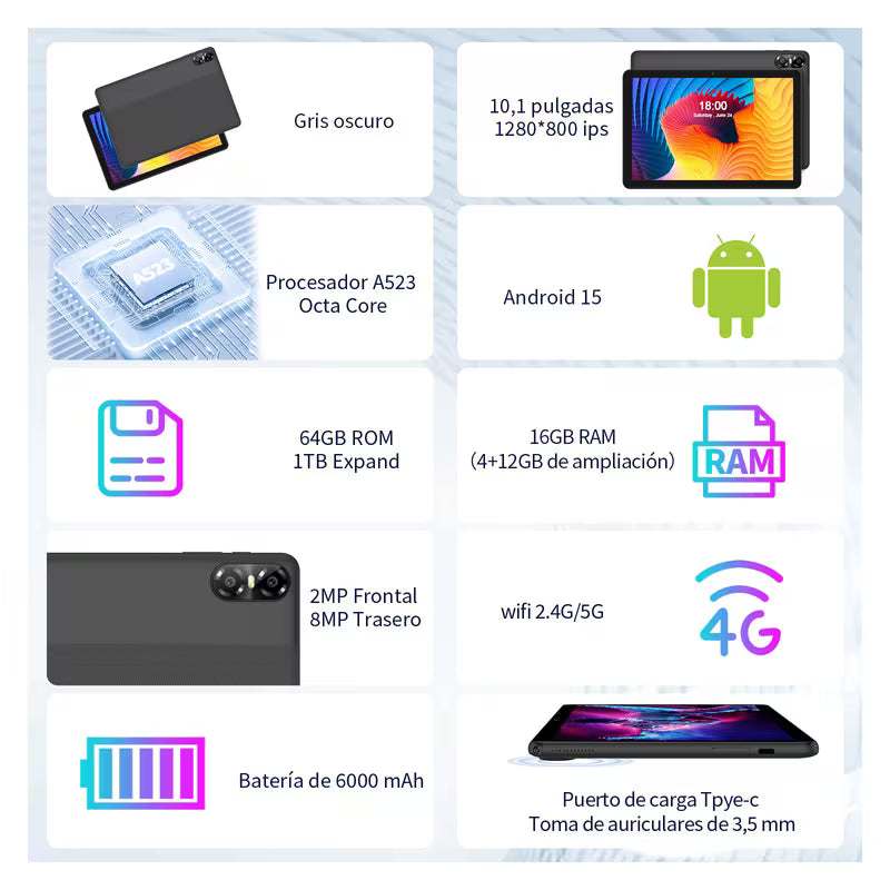 Tablet de 10.1 pulgadas + funda, teclado, ratón y lápiz